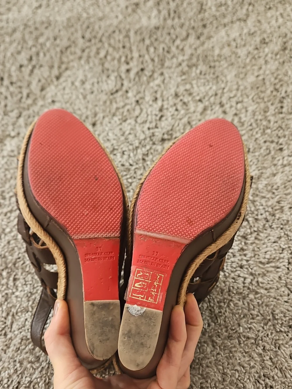 Christian Louboutin Brown Woven Leather Wedge Sandals 37